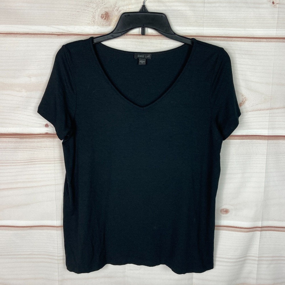 J. Jill Top Womens XS Black V-Neck Wearever T-Shirt Short Sleeve Solid Jersey
